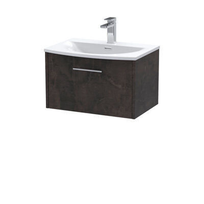 Hudson Reed Juno Wall Hung 1 Soft Close Drawer Vanity Unit With Curved 1 Tap Hole Basin In Metallic Slate Finish, 610mm - image 1