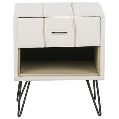 Beliani Bedside Table In Warm White Faux Leather With Hairpin Legs, 48 X 41 X 56 Cm - image 1