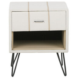 Beliani Bedside Table In Warm White Faux Leather With Hairpin Legs, 48 X 41 X 56 Cm - thumbnail 1