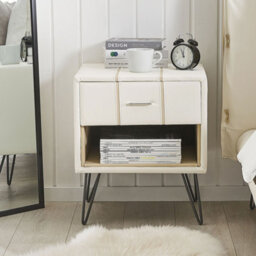 Beliani Bedside Table In Warm White Faux Leather With Hairpin Legs, 48 X 41 X 56 Cm - thumbnail 2
