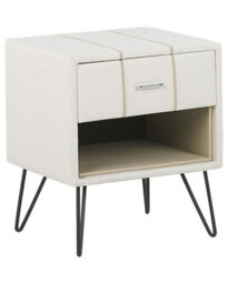 Beliani Bedside Table In Warm White Faux Leather With Hairpin Legs, 48 X 41 X 56 Cm - thumbnail 3