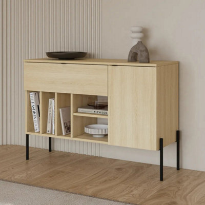Arte Ore 45 Sideboard Cabinet 105 Cm In Oak Lindberg - Warm Compact Sideboard With Shelves, Drawer And Open Cubes - image 1