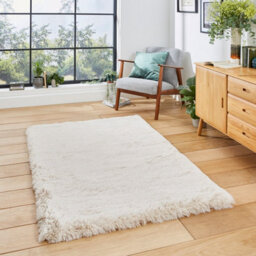 Beige Shaggy Plain Modern Easy To Clean Polyester Rug For Living Room And Bedroom-150Cm X 230Cm - thumbnail 1