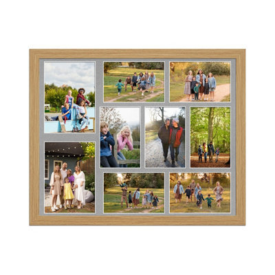 AK Frames 20X16 Light Oak Modern Multi Photo Frame With Silver Mount - Holds 9 Apertures (2X) 7X5, (7X) 6X4 Photos - image 1
