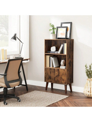 LEDREM Rustic Bookcase 3 Tier Storage Shelf With Doors For Books, Photos, Decorations In Living Room, Office, Bookcase - image 1