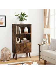 LEDREM Rustic Bookcase 3 Tier Storage Shelf With Doors For Books, Photos, Decorations In Living Room, Office, Bookcase - thumbnail 3