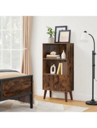 LEDREM Rustic Bookcase 3 Tier Storage Shelf With Doors For Books, Photos, Decorations In Living Room, Office, Bookcase - thumbnail 4