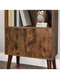 LEDREM Rustic Bookcase 3 Tier Storage Shelf With Doors For Books, Photos, Decorations In Living Room, Office, Bookcase - thumbnail 9