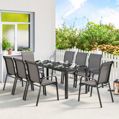 Outsunny 9 Pieces Patio Dining Set With Stackable Chairs, Dark Grey - image 1