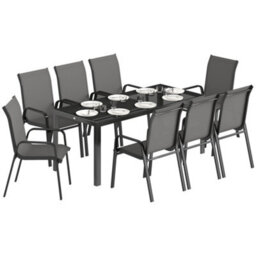 Outsunny 9 Pieces Patio Dining Set With Stackable Chairs, Dark Grey - thumbnail 2