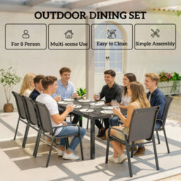 Outsunny 9 Pieces Patio Dining Set With Stackable Chairs, Dark Grey - thumbnail 6