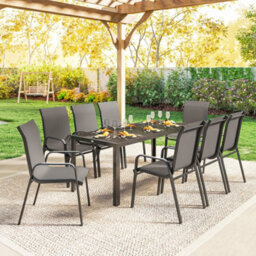 Outsunny 9 Pieces Patio Dining Set With Stackable Chairs, Dark Grey - thumbnail 7