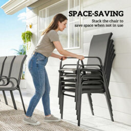 Outsunny 9 Pieces Patio Dining Set With Stackable Chairs, Dark Grey - thumbnail 4
