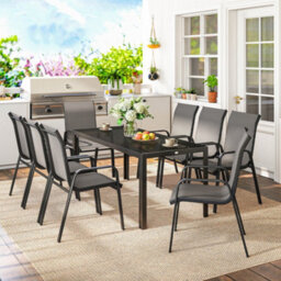 Outsunny 9 Pieces Patio Dining Set With Stackable Chairs, Dark Grey - thumbnail 8