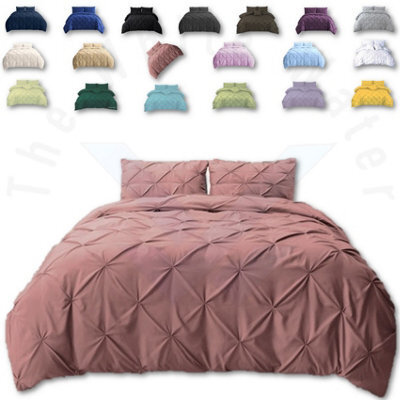 TheWhiteWater Limited Pintuck Duvet Cover Set + Matching Pillowcases, Hand Stitches Quilt Bedding Set - Pink Dusky - image 1