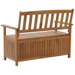 Beliani Garden Bench With Cushion Sovana 120 Cm With Storage Acacia Wood Red - thumbnail 6