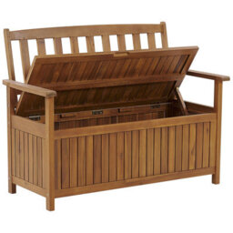 Beliani Garden Bench With Cushion Sovana 120 Cm With Storage Acacia Wood Red - thumbnail 5