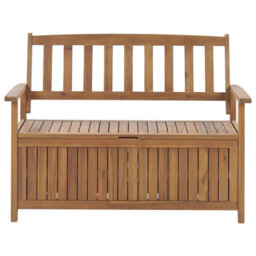 Beliani Garden Bench With Cushion Sovana 120 Cm With Storage Acacia Wood Red - thumbnail 4