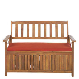 Beliani Garden Bench With Cushion Sovana 120 Cm With Storage Acacia Wood Red - thumbnail 1