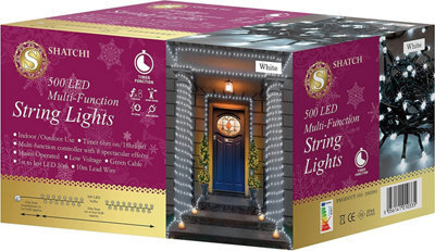 Shatchi 500 Cool White Leds Multifunction Timer Outdoor String Fairy Lights 50M - image 1