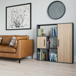 Decorotika Ridge 4 Shelves And Two Cabinets Bookcase Anthracite & Oak - thumbnail 1