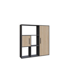 Decorotika Ridge 4 Shelves And Two Cabinets Bookcase Anthracite & Oak - thumbnail 3
