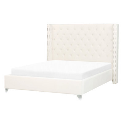 Beliani Bed Velvet Lubbon 140 X 200 Cm (Eu Double) Off-White - image 1