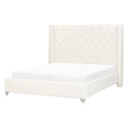 Beliani Bed Velvet Lubbon 140 X 200 Cm (Eu Double) Off-White - thumbnail 1