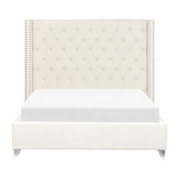 Beliani Bed Velvet Lubbon 140 X 200 Cm (Eu Double) Off-White - thumbnail 4