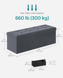 Songmics Ottoman Bench, Extra-Long Storage Solution With Folding Top, Slate Grey - thumbnail 2