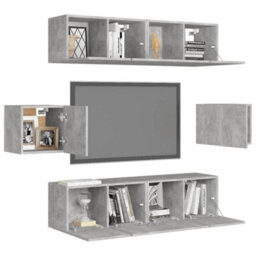 Berkfield 6 Piece Tv Cabinet Set Concrete Grey Engineered Wood - thumbnail 3