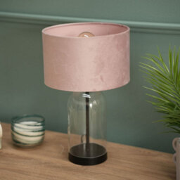Valuelights Jessy Glass And Black Metal Bedside Table Lamp With A Blush Pink Velvet Lampshade - Bulb Included - thumbnail 5