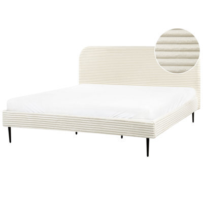 Beliani Bed Corduroy Flayat 180 X 200 Cm (Eu Super King) Off-White - image 1