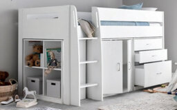 Save On Goods UK White Mid Sleeper Bunk Bed Storage,chest Drawers,shelves,cupboard, Kids, Childrens Bunkbed - thumbnail 1