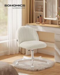 LEDREM Office Chair, Swivel Makeup Vanity Desk Chair, Height Adjustable, Teddy Fleece, Foam Padded, For Home Office, Bedroom - thumbnail 1