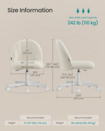 LEDREM Office Chair, Swivel Makeup Vanity Desk Chair, Height Adjustable, Teddy Fleece, Foam Padded, For Home Office, Bedroom - thumbnail 8