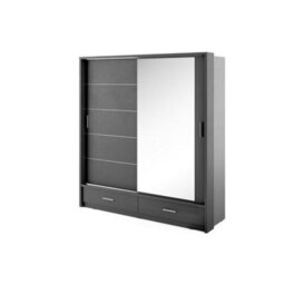 Arte Lux V - Black Sliding Door Mirrored Wardrobe With Shelves And Drawers (H2150mm W2000mm D600mm) - thumbnail 2