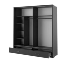 Arte Lux V - Black Sliding Door Mirrored Wardrobe With Shelves And Drawers (H2150mm W2000mm D600mm) - thumbnail 3