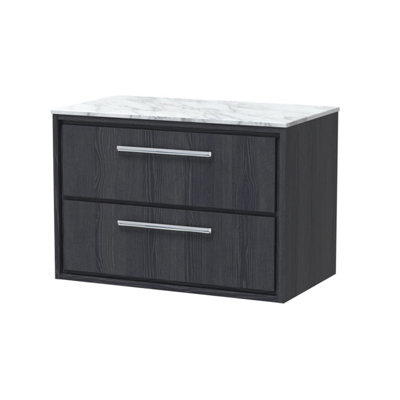 Hudson Reed Lille Wall Hung 2 Drawer Countertop Vanity Unit & Marble Worktop, Graphite Woodgrain, 810 X 460 mm - image 1