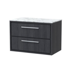 Hudson Reed Lille Wall Hung 2 Drawer Countertop Vanity Unit & Marble Worktop, Graphite Woodgrain, 810 X 460 mm - thumbnail 2