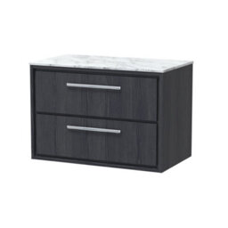 Hudson Reed Lille Wall Hung 2 Drawer Countertop Vanity Unit & Marble Worktop, Graphite Woodgrain, 810 X 460 mm - thumbnail 1