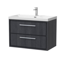 Hudson Reed Lille Wall Hung 2 Drawer Countertop Vanity Unit & Marble Worktop, Graphite Woodgrain, 810 X 460 mm - thumbnail 4