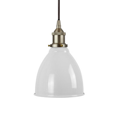 Pale Grey Classic Small Pantry Metal Painted Dome Pendant Light With Brushed Chrome Lamp Holder And Black Round Cable - Se Home