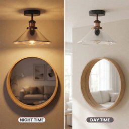 Industrial Flush Mount Lighting E27 Metal Ceiling Light Fixture For Kitchen, Hallway, Bedroom 22Cm Chrome Cone Lampshade No Bulb - thumbnail 4