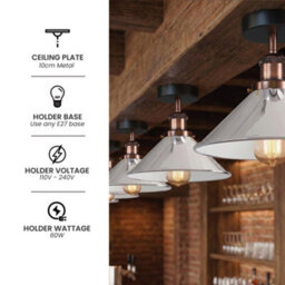 Industrial Flush Mount Lighting E27 Metal Ceiling Light Fixture For Kitchen, Hallway, Bedroom 22Cm Chrome Cone Lampshade No Bulb - thumbnail 6