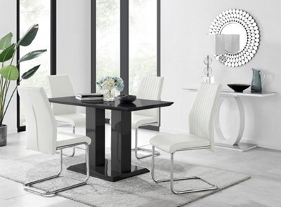Furniturebox Imperia 4 Modern Black High Gloss Dining Table And 4 White Lorenzo Chrome Dining Chairs Set - image 1