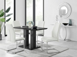 Furniturebox Imperia 4 Modern Black High Gloss Dining Table And 4 White Lorenzo Chrome Dining Chairs Set - thumbnail 1