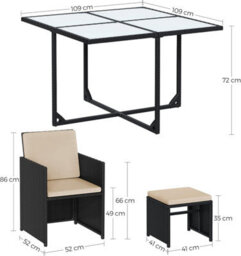LEDREM Garden Furniture Set Dining Table And Chairs, Set Of 9 Pe Rattan Outdoor Patio Furniture, Black And Beige - thumbnail 5