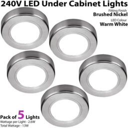 Brushed Nickel Under Cabinet Led Light Kit - 5 Warm White Spotlights For Kitchen - thumbnail 2