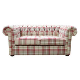 Chesterfield Handmade Tartan 2 Seater Sofa Balmoral Cranberry Fabric In Classic Style - thumbnail 1